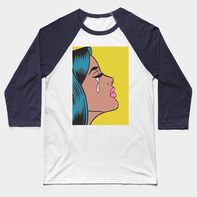 Pop Art Crying Girl Baseball T-Shirt by turddemon